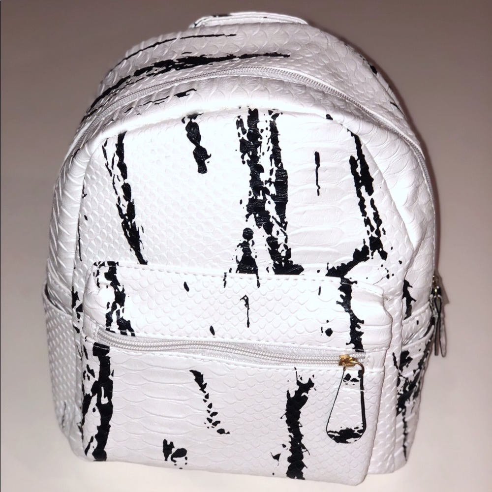 White and Black Marble Mini Backpack